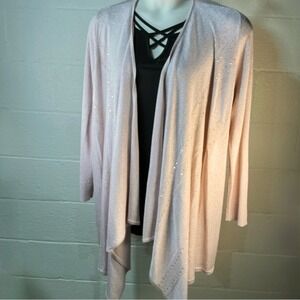 Chicos 3 Travelers Collection Women's Blush Pink/Gold Open Front Hi-Low Sweater